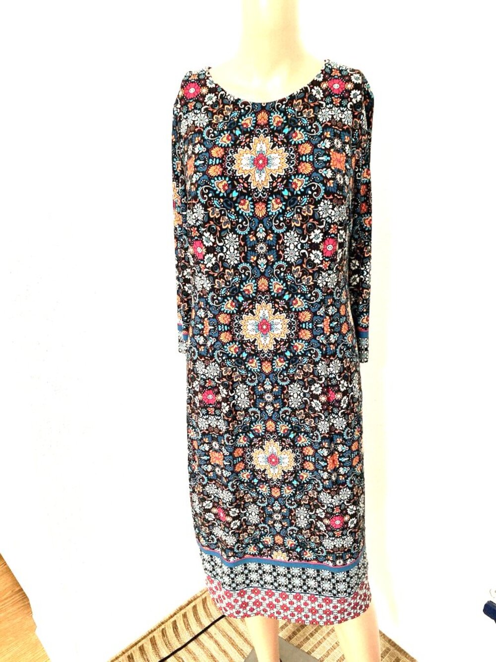 Liz Claiborne Women’s 6 Black Multicolor Floral Sheath Midi Dress Zip
